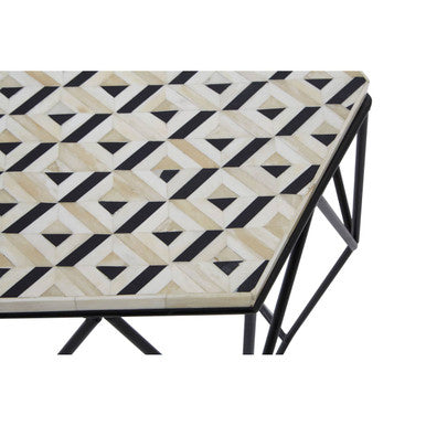 Orsina Harlo Hexagon Side Table – Black and Ivory Resin Accent Table