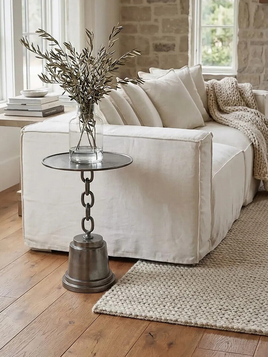 Orsina Zane Black Nickel Side Table – Round Aluminium Chain Design