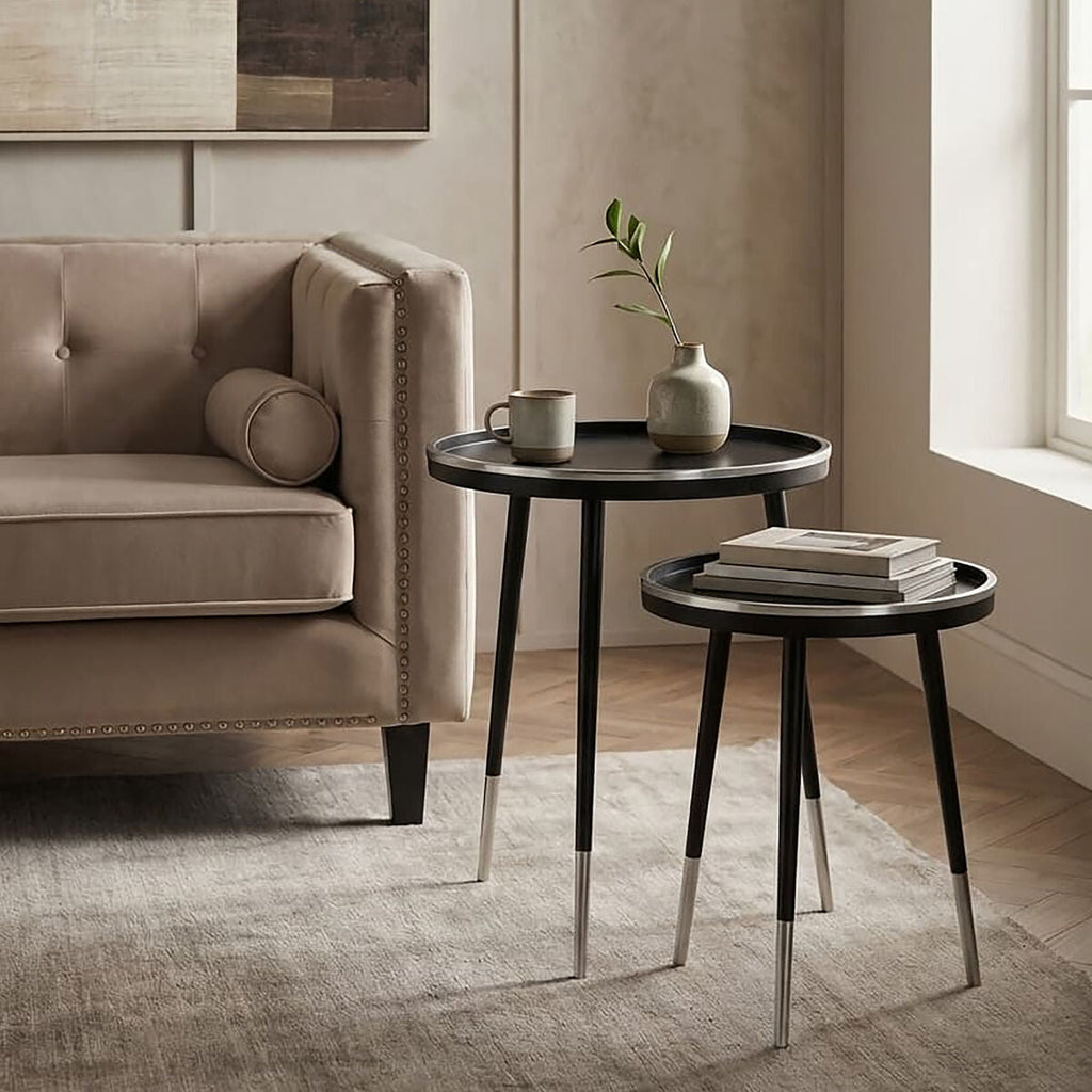 Orsina Halle Black and Silver Nesting Side Tables - Set of 2