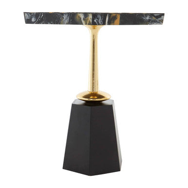 Orsina Odell Hexagonal Horn Side Table with Gold and Black Pedestal