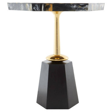 Orsina Odell Hexagonal Horn Side Table with Gold and Black Pedestal