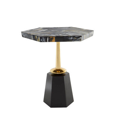 Orsina Odell Hexagonal Horn Side Table with Gold and Black Pedestal