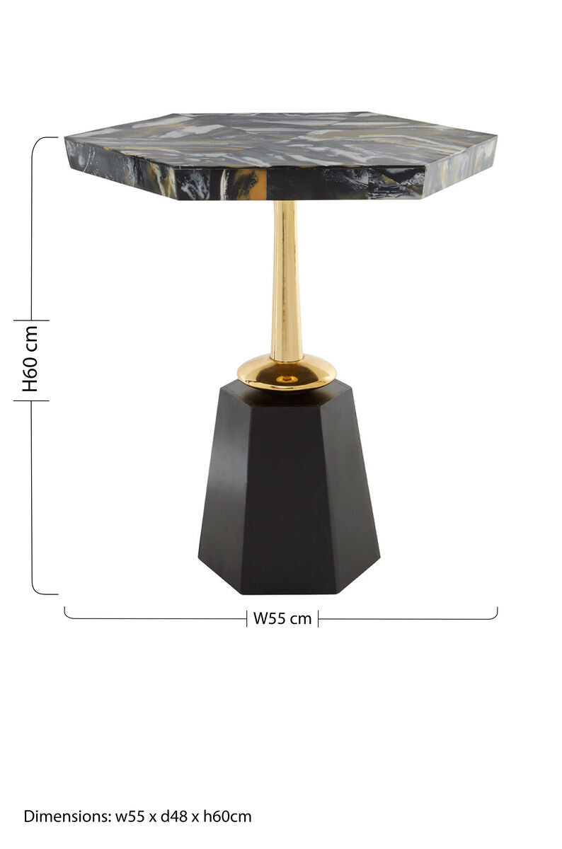 Orsina Odell Hexagonal Horn Side Table with Gold and Black Pedestal