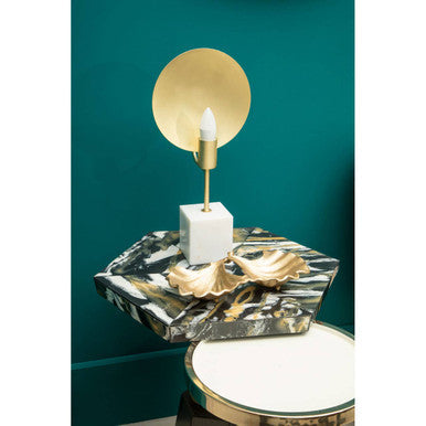 Orsina Odell Hexagonal Horn Side Table with Gold and Black Pedestal