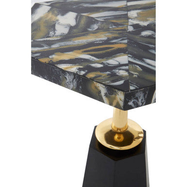 Orsina Odell Hexagonal Horn Side Table with Gold and Black Pedestal