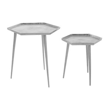 Orsina Halle Silver Hexagonal Side Tables – Set of 2 Textured Metal