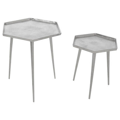 Orsina Halle Silver Hexagonal Side Tables – Set of 2 Textured Metal