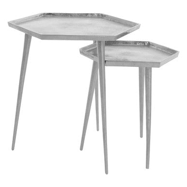 Orsina Halle Silver Hexagonal Side Tables – Set of 2 Textured Metal