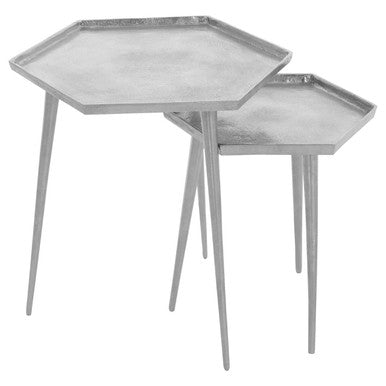 Orsina Halle Silver Hexagonal Side Tables – Set of 2 Textured Metal