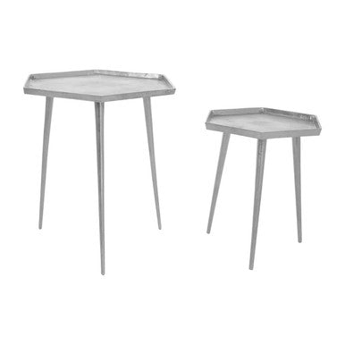 Orsina Halle Silver Hexagonal Side Tables – Set of 2 Textured Metal
