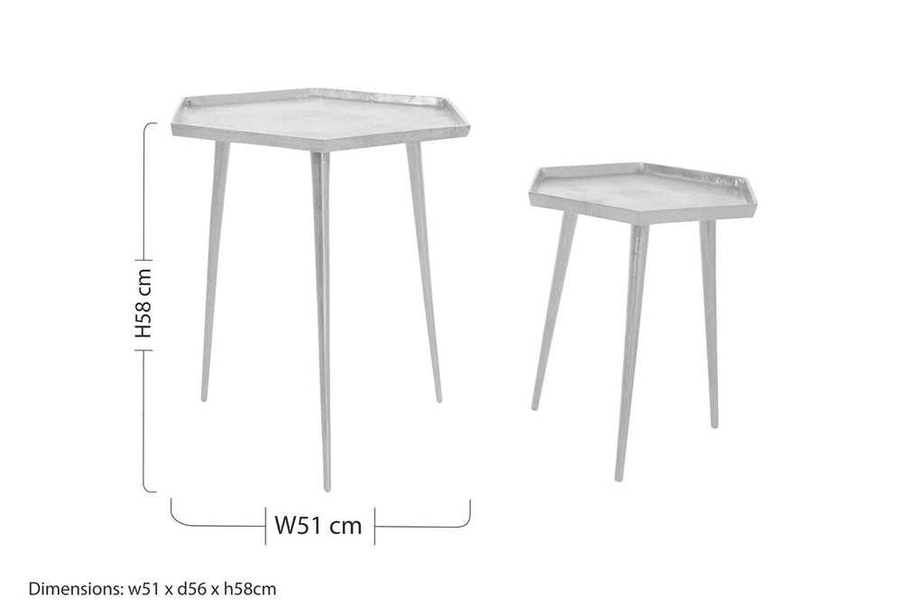 Orsina Halle Silver Hexagonal Side Tables – Set of 2 Textured Metal