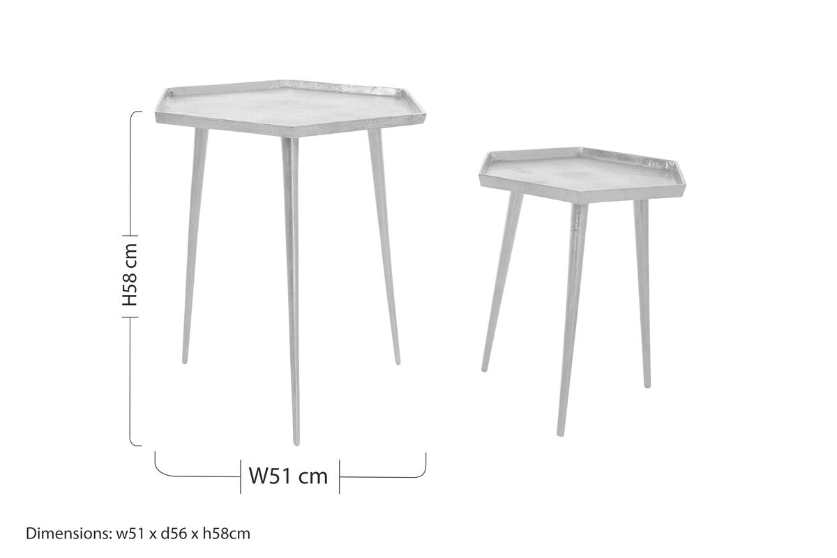 Orsina Halle Silver Hexagonal Side Tables – Set of 2 Textured Metal