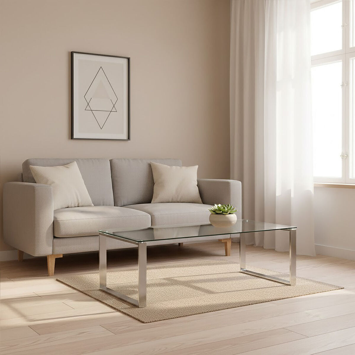 Orsina Allure Coffee Table – Black Tempered Glass & Silver Stainless
