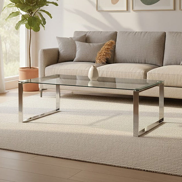 Orsina Allure Coffee Table – Black Tempered Glass & Silver Stainless