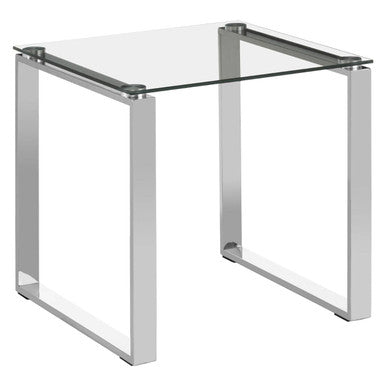 Orsina Allure Square Glass End Table | Silver Stainless Steel