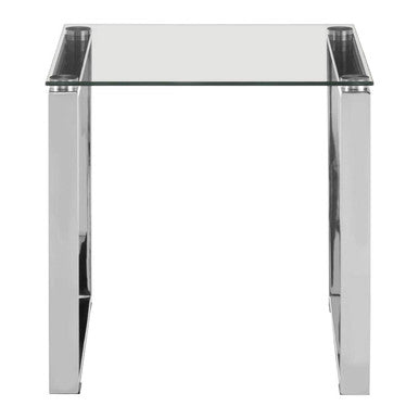 Orsina Allure Square Glass End Table | Silver Stainless Steel