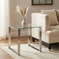 Orsina Allure Square Glass End Table | Silver Stainless Steel