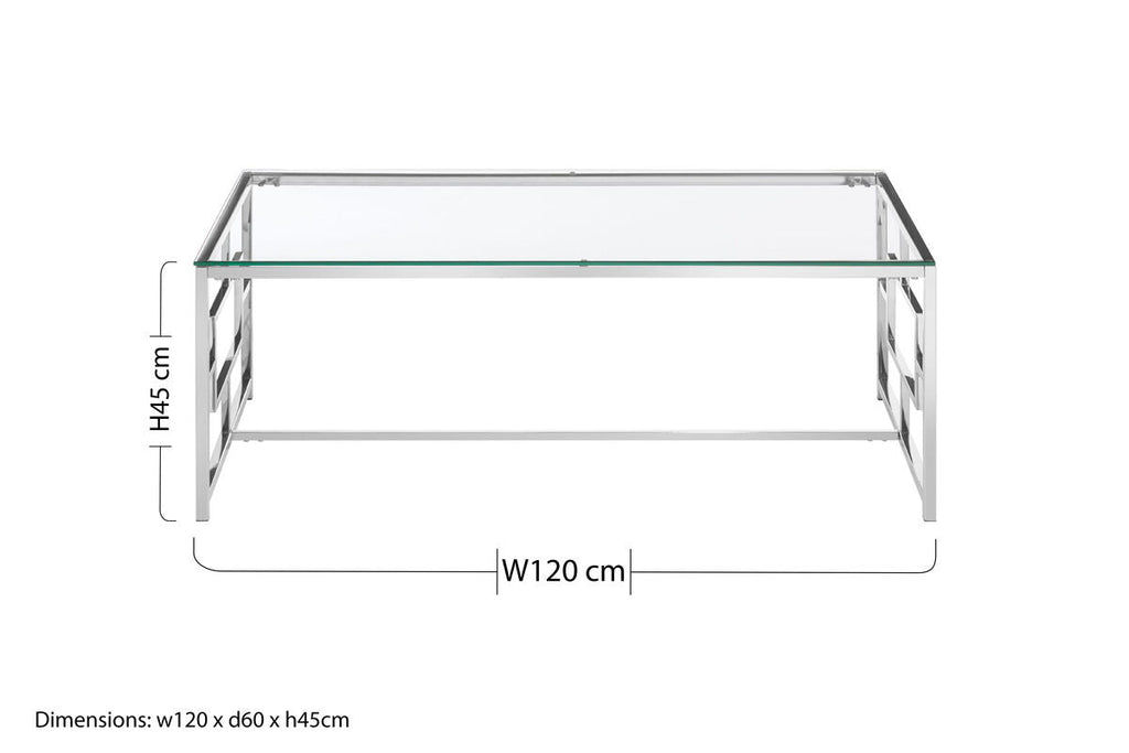 Orsina Allure Silver Glass Coffee Table – Clear Tempered Glass Top