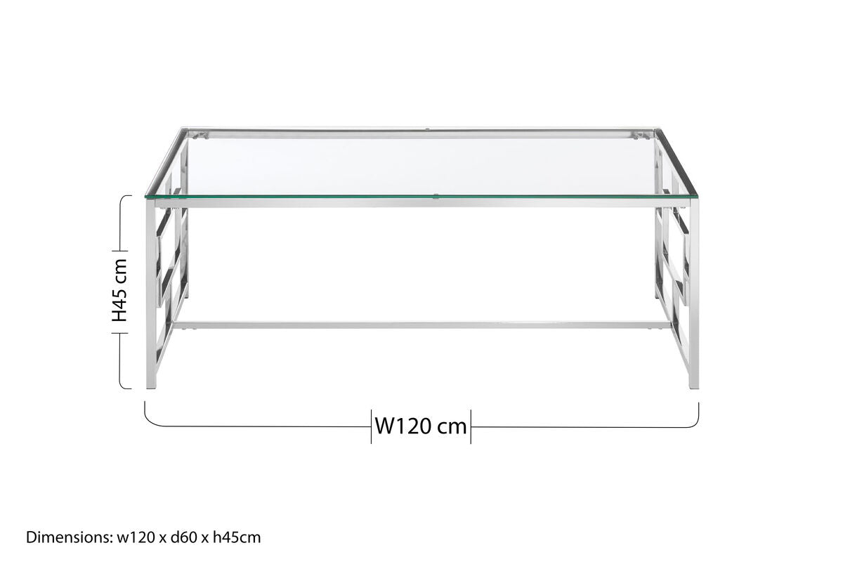Orsina Allure Silver Glass Coffee Table – Clear Tempered Glass Top