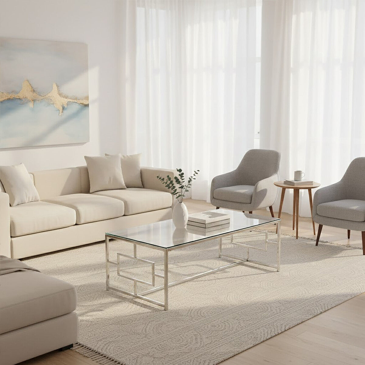 Orsina Allure Silver Glass Coffee Table – Clear Tempered Glass Top