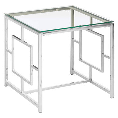 Orsina Silver Reflective End Table with Clear Tempered Glass Top