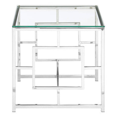 Orsina Silver Reflective End Table with Clear Tempered Glass Top