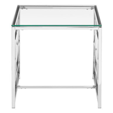 Orsina Silver Reflective End Table with Clear Tempered Glass Top