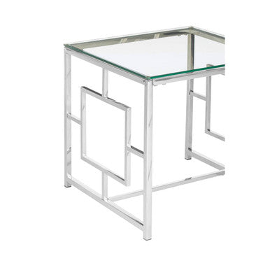 Orsina Silver Reflective End Table with Clear Tempered Glass Top