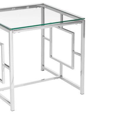 Orsina Silver Reflective End Table with Clear Tempered Glass Top