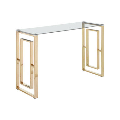 Orsina Allure Gold Console Table | Clear Tempered Glass Top Entryway