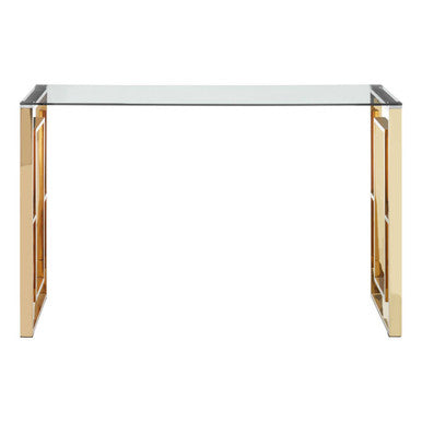 Orsina Allure Gold Console Table | Clear Tempered Glass Top Entryway