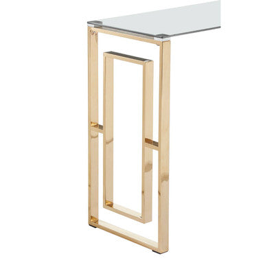 Orsina Allure Gold Console Table | Clear Tempered Glass Top Entryway