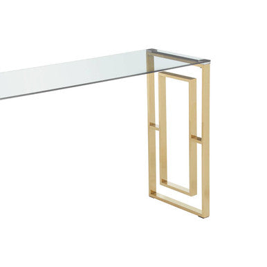 Orsina Allure Gold Console Table | Clear Tempered Glass Top Entryway