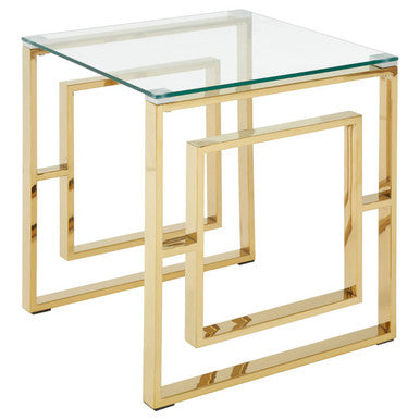 Orsina Allure Gold Square End Table | Clear Glass & Stainless Steel