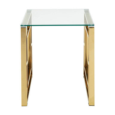 Orsina Allure Gold Square End Table | Clear Glass & Stainless Steel