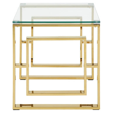 Orsina Allure Gold Square End Table | Clear Glass & Stainless Steel