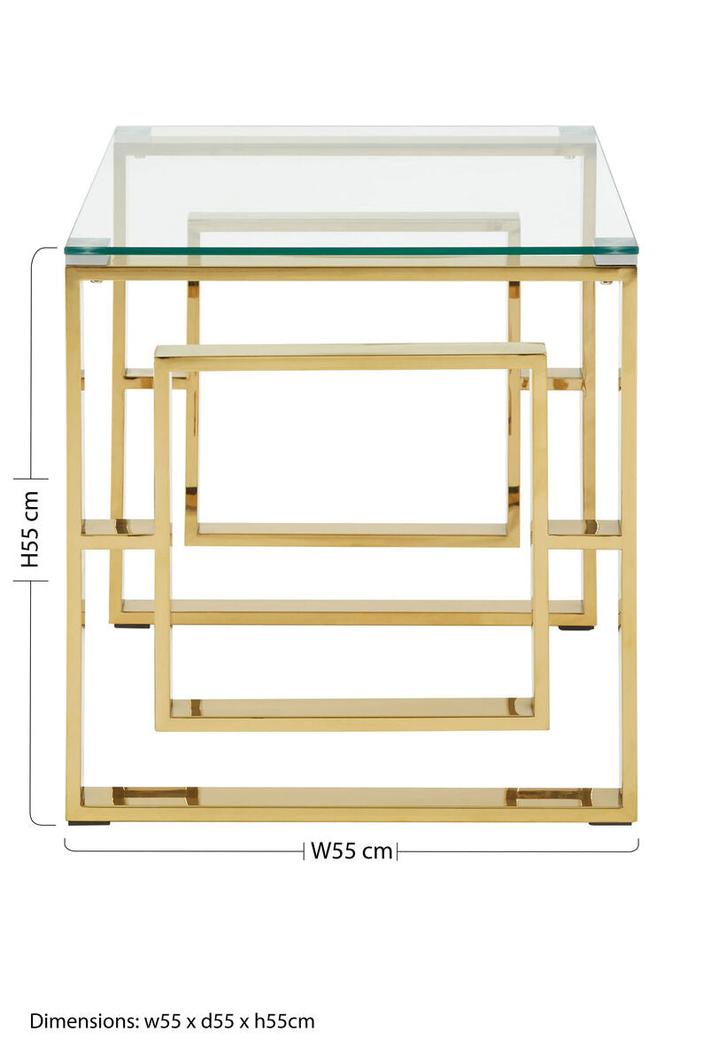Orsina Allure Gold Square End Table | Clear Glass & Stainless Steel