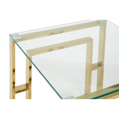 Orsina Allure Gold Square End Table | Clear Glass & Stainless Steel