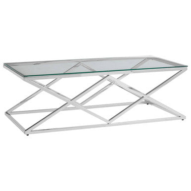Orsina Allure Silver Prism Coffee Table | Tempered Glass & Stainless Steel