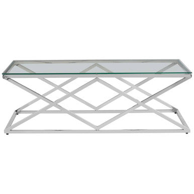 Orsina Allure Silver Prism Coffee Table | Tempered Glass & Stainless Steel