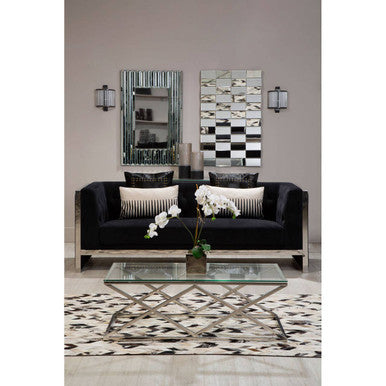 Orsina Allure Silver Prism Coffee Table | Tempered Glass & Stainless Steel