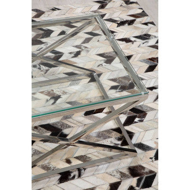 Orsina Allure Silver Prism Coffee Table | Tempered Glass & Stainless Steel