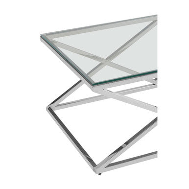 Orsina Allure Silver Prism Coffee Table | Tempered Glass & Stainless Steel