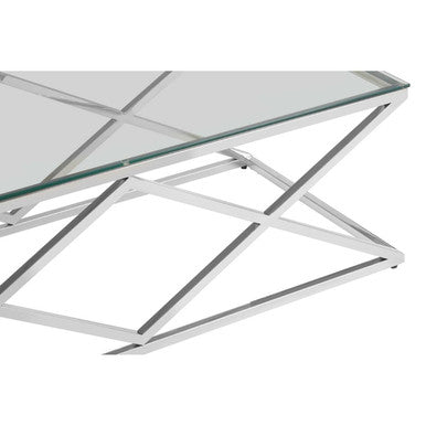Orsina Allure Silver Prism Coffee Table | Tempered Glass & Stainless Steel