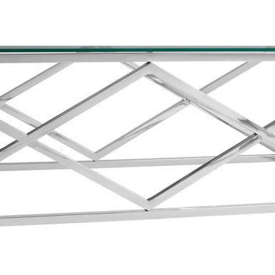 Orsina Allure Silver Prism Coffee Table | Tempered Glass & Stainless Steel