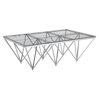 Orsina Allure Glass Coffee Table – Silver Prismatic Stainless Base