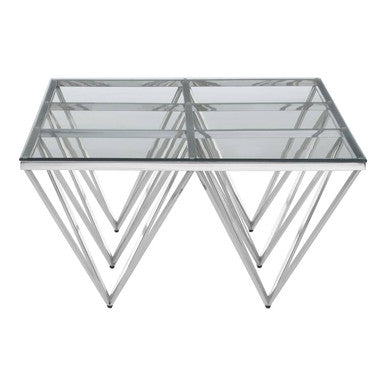 Orsina Allure Glass Coffee Table – Silver Prismatic Stainless Base