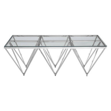 Orsina Allure Glass Coffee Table – Silver Prismatic Stainless Base