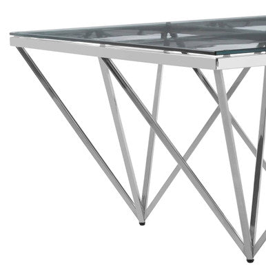 Orsina Allure Glass Coffee Table – Silver Prismatic Stainless Base
