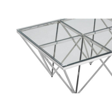 Orsina Allure Glass Coffee Table – Silver Prismatic Stainless Base